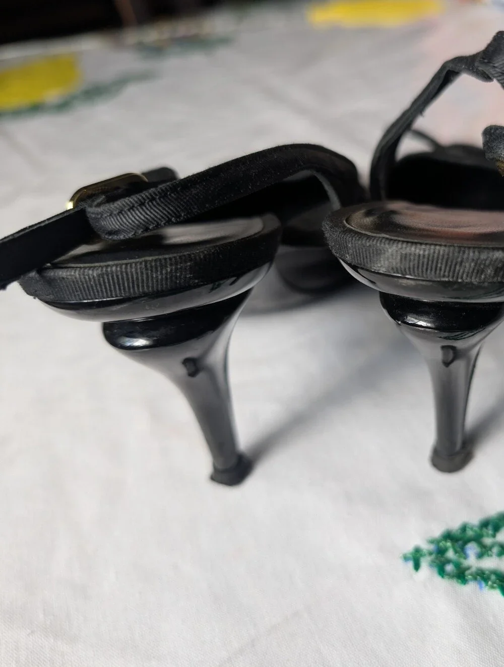 CHANEL Black Slingback Mules with Signature Bow